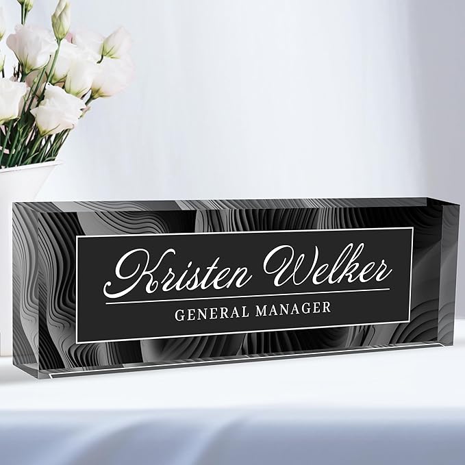 Personalized Office Name Plate, Custom Name Plate for Desks, Office Desk Decorations Gift for Women Men, Acrylic Desk Name Plate for Teacher Coworkers Staff Boss (Business Style-1)