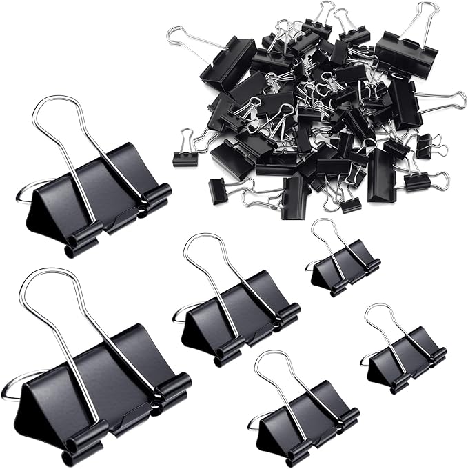 Yexiya 1000 Pcs Binder Clips Bulk Assorted Sizes Black Paper Clips Small Binder Clips Office Clips Bulk Mini Paper Clamps Multi Sizes for School Teachers Office Supplies (Multi Sizes)