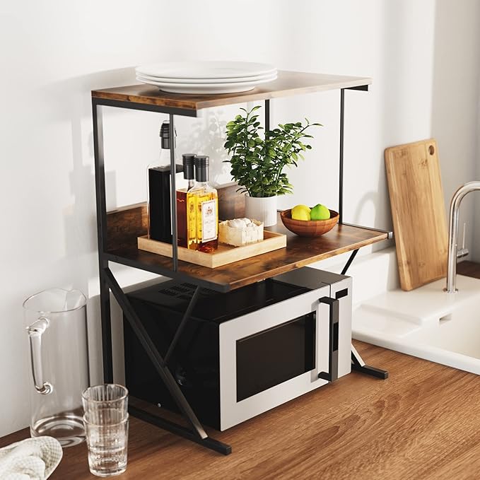aboxoo Printer Stand for Desk, Desktop Printer Shelf Large 3-Tier Multi-Purpose Office Organization Shelves for Home Office, Rustic Brown