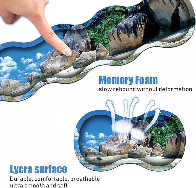 Ergonomic Keyboard Wrist Rest & Mouse Pad Wrist Rest Set, Large XXL Gaming Desk Mat 31.5"x 11.8",Non-Slip Base, Memory Foam,Easy Typing Pain Relief for Office & Home, Beaches Scene France Seychelles