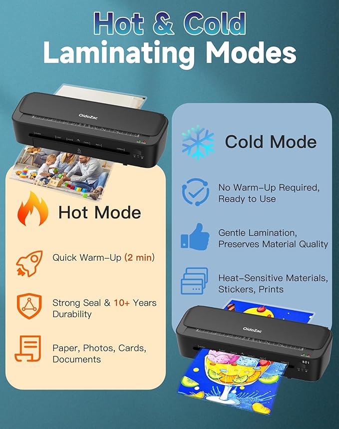 Laminator Machine, 11 in 1 Laminating Never Jam Technology with 36 Laminating Sheets, 9 Inch Thermal Laminator A4 Laminating Machine Hot & Cold Mode for Home Office School Black