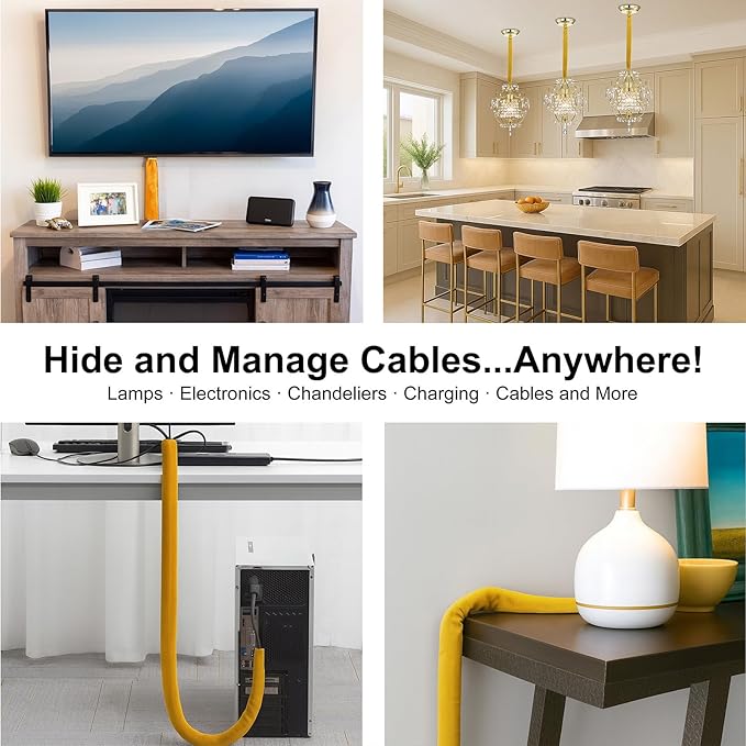 Fabric Cord Cover,2 Pack Touch Fasteners Gold Chandelier Chain Cover,3.28 Feet Brushed Polyester Fabric Flannel Cord Covers for Wires,Decorative Cord Hider Easy Install