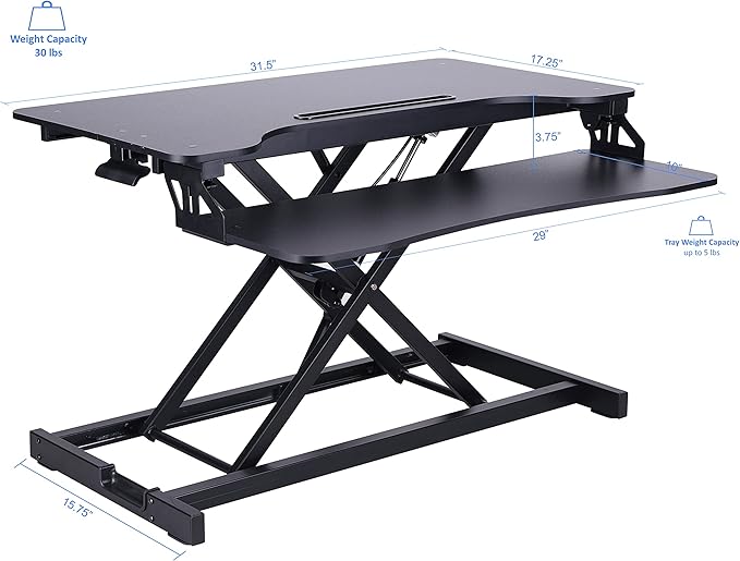 Rocelco Standing Desk Converter and Floor Mat - 31.5 Inch Sit Stand Up Dual Monitor Tabletop Riser with Tablet Mount, Height Adjustable Workstation - Deep Keyboard Tray - Black (R VADRB-MAFM)