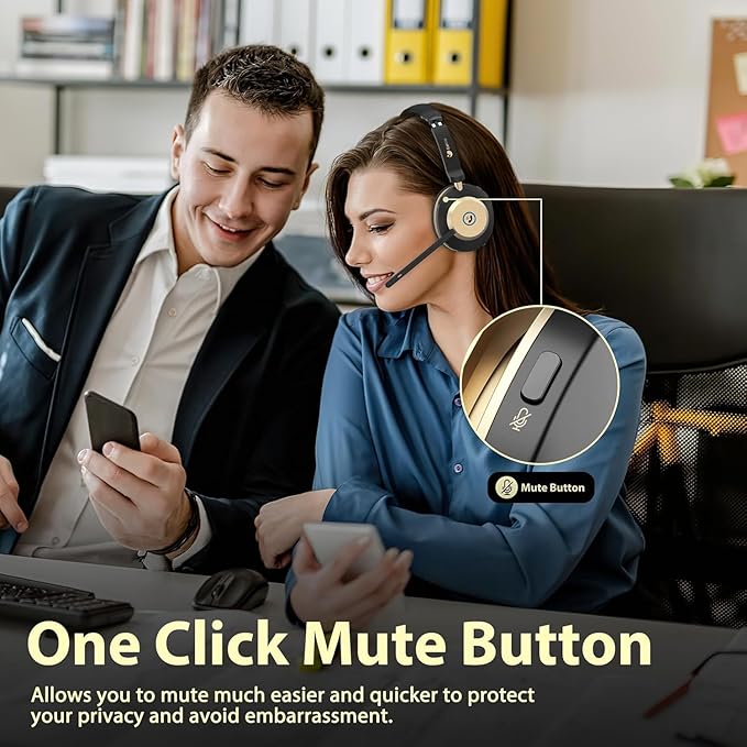Earbay Wireless Headset, Bluetooth Headphones with Microphone Noise Canceling & USB Dongle, 50hrs Talk Time Headset with Mic Mute & Charging Dock for PC Computer Phone Teams Office Remote Work Call