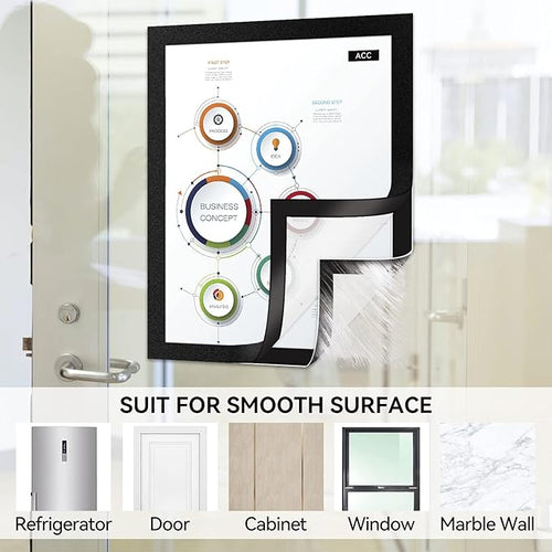 6 Pack Magnetic Sign Holder 8.5 x 11 - Refrigerator & Wall Adhesive Photo/Document Holders, Sign Holders for Door/Window, Durable Magnetic Picture Frames for Home/Office Use