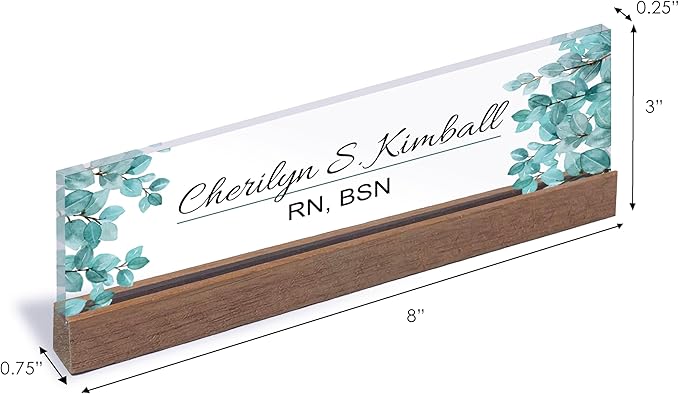 ARTBLOX | Office Personalized Name Plate Leaf V4 Design On Clear Acrylic Glass for Desk with Business Card Holder