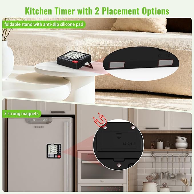 FCXJTU Digital Dual Kitchen Timer, 4-Channel Magnetic Countdown Timer for Cooking, On/Off, Large Display Multi Food Loud Alarm Silent for Classroom Seniors Battery Included (White)