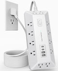16 in 1 Surge Protector Power Strip with 4 USB (2 USB C) and 12 AC Outlets Extender, 6 Ft Flat Plug Extension Cord, Cable Management Outlets for Home Office and Dorm Rooms (White)