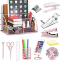 Office Desk Organizers, Pink 13PCS Office Supplies and Accessories Desk organizer, Acrylic Stapler, Staple Remover, Clips, Scissor, Phone Holder, Pen, Pen Holder