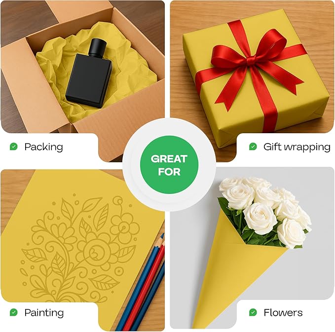 Yellow Kraft Paper Roll 18" x 1200" (100 feet) with Cutter - USA-Made Gift Wrapping Paper for Packing, Moving, Shipping & Crafts/Arts - 100% Recyclable Natural Craft Material by IDL Packaging