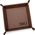 Lifetime Creations Monogrammed Valet Tray for Men (Brown) - Personalized Vegan Leather Catch All, Nightstand Desktop Desk Organizer for Coins, Keys, Watch