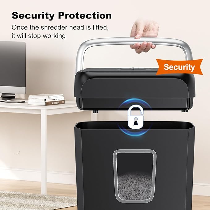 Bonsaii Shredders for Home Use, 3.4 Gal Wastebasket, 6-Sheet Cross-Cut Credit Card Shredder for Home Office, Small Shredding Machine for Staples, Clips, Documents, Portable Handle(C237-B New Version)