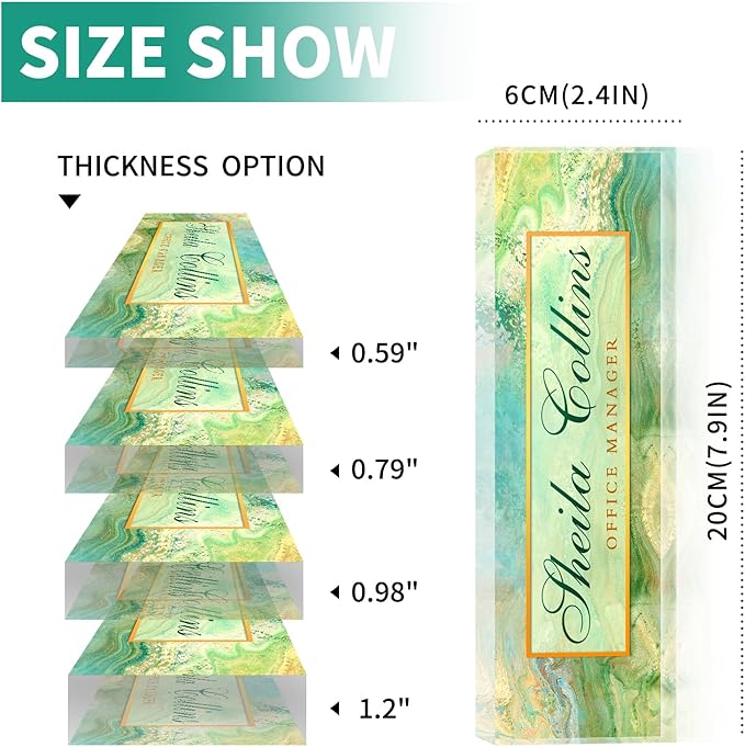 Custom Name Plate for Desk, Employee Appreciation Gifts, Acrylic Desk Name Plate Personalized, Office Decor, Funny Office Gifts for Coworkers Boss Teacher (Green Fields)