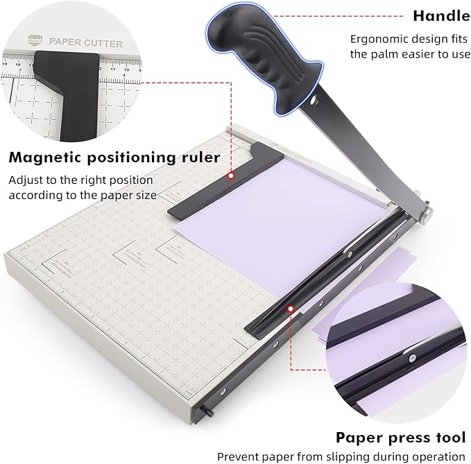 Paper Cutter B4 Stack Paper Trimmer Guillotine Heavy Duty Metal Base, 15" Cutting Length with Guard Rail Safety Blade Lock, 10-Sheet Capacity, Guillotine Paper Slicer Cutter for Office Home School