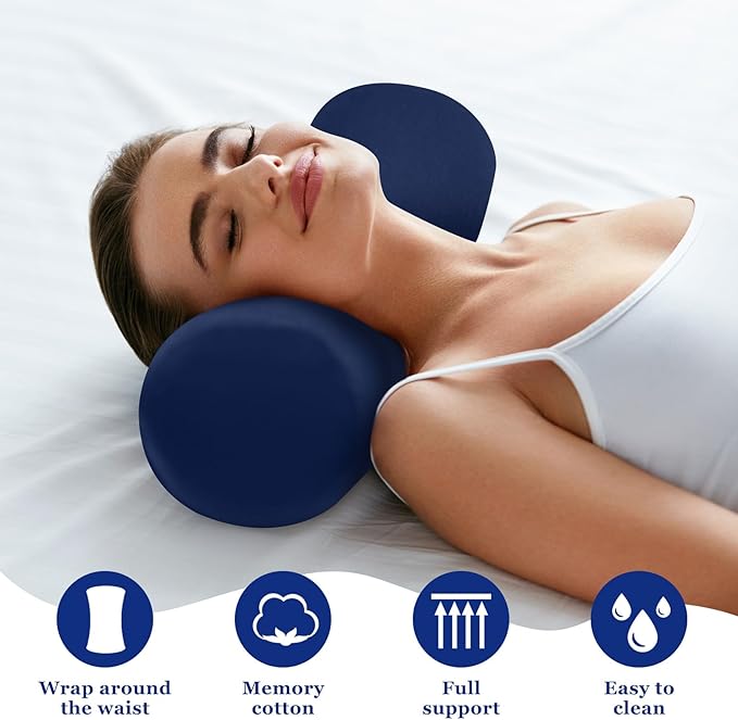 Wenqik 2 Pcs Lumbar Support Pillow Lumbar Roll Lower Pillow Office Seat Cushion with Adjustable Strap and Washable Cover for Travel Gaming Chair Car Seat Pain Relief (Blue)