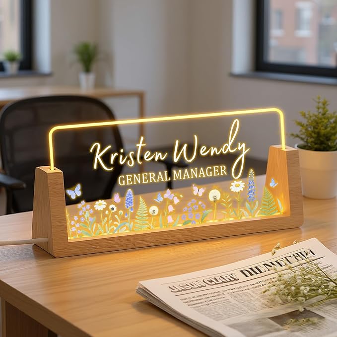 Ships Next Day, Custom Name Plate for Desk - Business Light Up Acrylic Desk Name Plate Personalized Elegant Office Gift for Boss Coworker Teacher Employee Appreciation Gift, Office Decor for Women Men