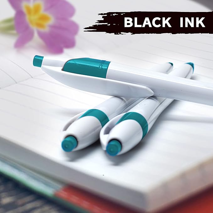 DISCOUNT PROMOS Slim Curvy Ballpoint Pens Set of 10, Bulk Pack - Black Ink, Retractable, Great for Office, School, Tradeshows - Teal
