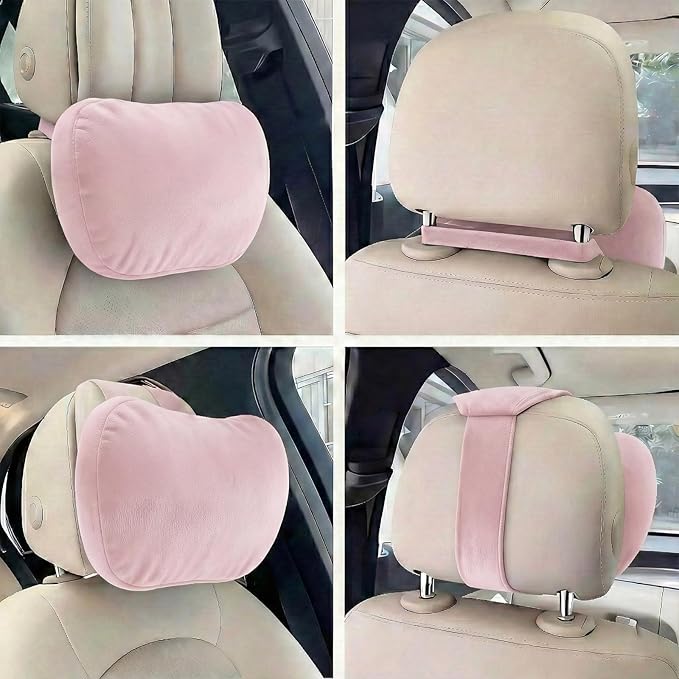 2PCS Car Pillow for Car Neck Pillow for Driving Seat Lumbar Support Soft Cushion with Extra Filling Accessories Back Support for Travel Nap and Trips Sleeping (Light Pink, Head)