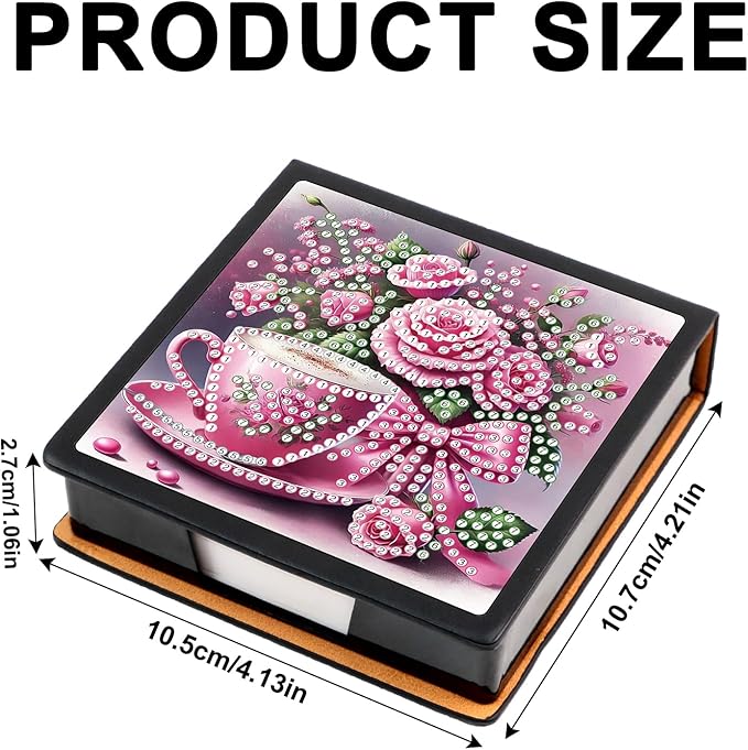 2 pcs Flower Diamond Painting Kit Note Box,Cup Memo Paper Storage Box Diamond Art,Sticky Note Holder Diamond Art,Diamond Painting Memo Pad For Office Desk. (Cup and Flower)