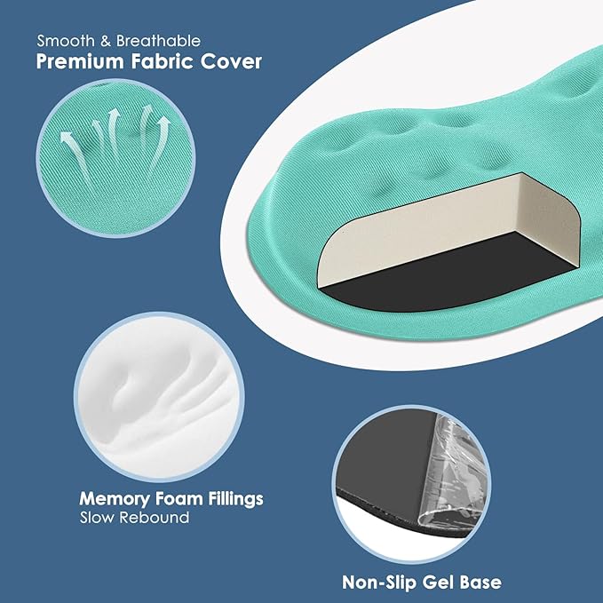 VANKEY Soft Mouse Wrist Rest, Memory Foam Mouse Wrist Support Hand Rest Pad for Computer, Laptop, Desktop - Anti-Slip PU Base - Wrist Pain Relief, Aquamarine