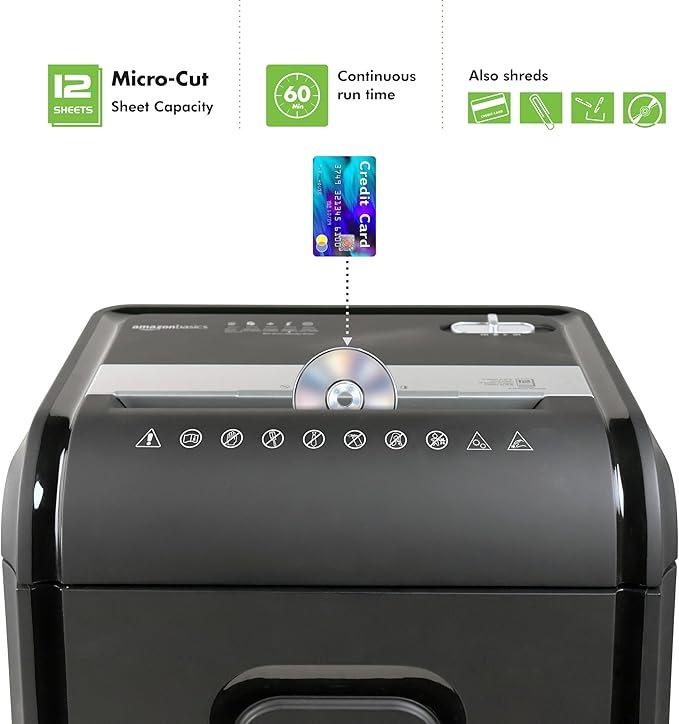 Aurora AU1275MB High-Security 12-Sheet Micro-Cut Paper and CD/Credit Card Shredder/ 5.7-Gallon Pullout Basket/60 Minutes Run Time