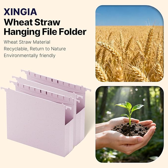 Letter Size Hanging File Folders with Tabs,2'' Expansion,12 Pack Heavy Duty Wheat Straw Plastic Hanging Folder,Extra Capacity Filing Cabinet Folders,File Organizer for File Box(Morandi Purple)