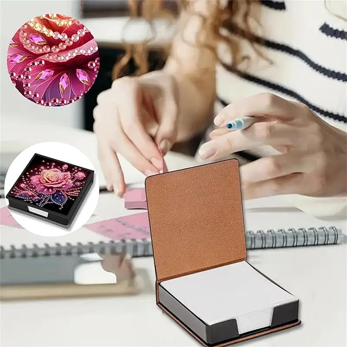 Flower Diamond Painting Kit Note Box,Memo Paper Storage Box Diamonds Art,Sticky Note Holder Diamond Art,Diamond Painting Memo Pad for Office Desk. (Flower)
