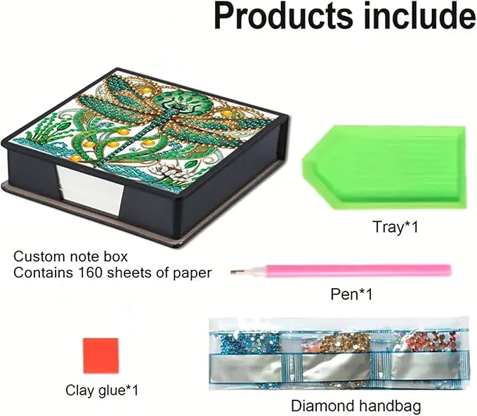 Dragonfly Diamond Painting Kit Note Box,Memo Paper Storage Box Diamond Art,Sticky Note Holder Diamond Art,Diamond Painting Memo Pad For Office Desk. (Dragonfly)