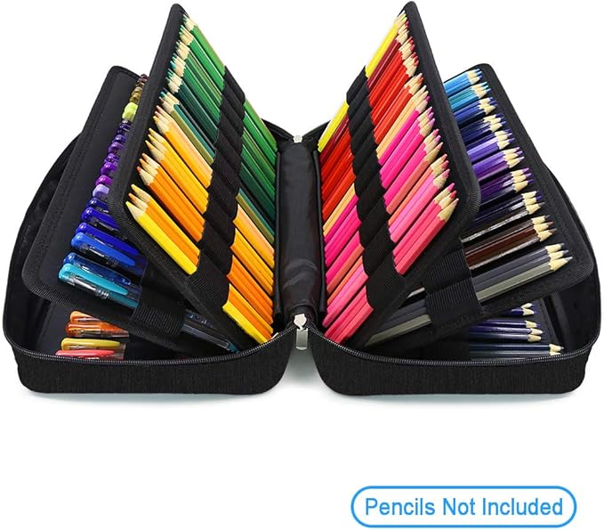 YOUSHARES Big Capacity Colored Pencil Case - 300 Slots large Pen Case Organizer with Multilayer Holder for Prismacolor Colored Pencils & Gel Pen (Black)