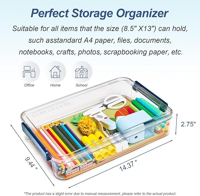 2 Pcs 5.5qt 9 x 13 Plastic Portable Project Case With Snap-Tight Latch Clear Stackable Storage Box With Lids Organizer Container For A4 File Photo Documents Scrapbook Craft Art Supplies