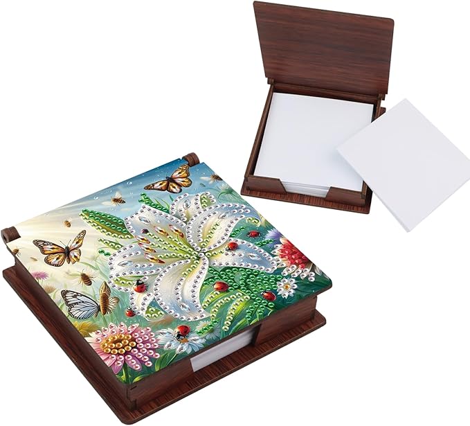 Formeydemi Flower Diamond Painting Kit Note Box,Memo Paper Storage Box Diamond Art,Sticky Note Holder Diamond Art,Diamond Painting Memo Pad For Office Desk. (Flower)