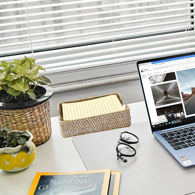 4 x 6 Inch Sticky Note Holder,Seagrass Post It Note Dispenser,Woven Sticky Note Dispenser,Farmhouse Style Post It Holder for Home Office Desk Decor,Whitewash