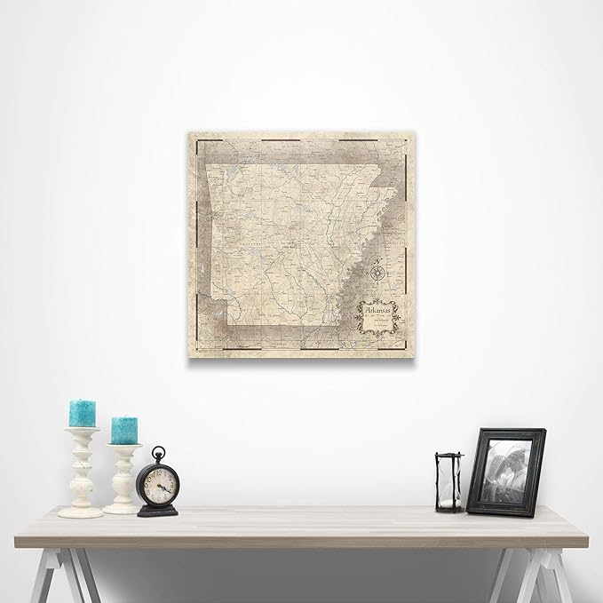 Conquest Maps Push Pin Arkansas Map Board - With Push Pins to Mark Arkansas Travel - Handmade in Ohio, USA - Design: Rustic Vintage