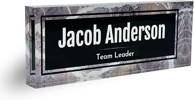 Customized Clear Acrylic Thick 8x3" Desk Name Plate Block with Personalized Logo - Professional Office Decor - Customized Acrylic Plate Gift for Teacher Co-workers, Christmas Gifts for Her, Thanksgiving Gifts (Black-White Marble)