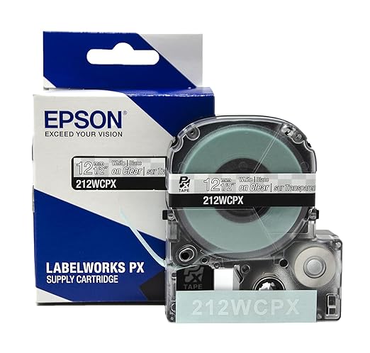Epson LABELWORKS 212WCPX Genuine PET (Polyester) Tape Cartridge - White on Clear Label Maker Tape - 1/2" (12MM) Wide, 30'