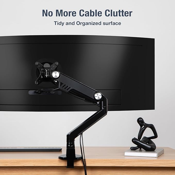 AVLT Single 13"-38" Monitor Arm Desk Mount - Fits One Flat/Curved/Ultrawide Monitor - Full Motion Height Swivel Tilt Rotation - VESA/C-Clamp/Cable Management