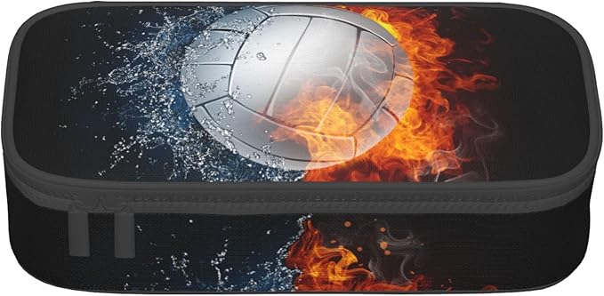 Sports Volleyball Pencil Box Black Kids Teens Pencil Pouch for Boys Girls, Big Capacity Canvas Pen Holder Marker Case, Portable Travel Storage Bag Stationery Organization Bag Desk Office Organizer