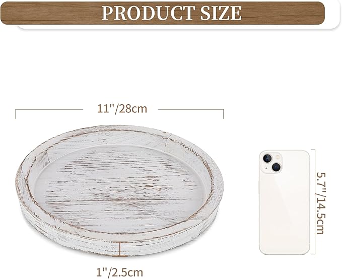 Hanobe Candle Plate Holder Tray: Round Wooden Decorative Candle Plate Small Farmhouse Table Centerpiece Rustic White Wood Tealight Pillar Trays for Home Decor