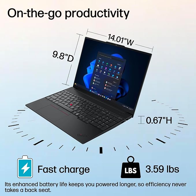 Lenovo ThinkPad E16 Gen 3 Business Laptop Computer, Intel 16-Core Ultra 7 255H (Beat i9-13900H), 32GB DDR5 RAM, 1TB PCIe SSD, 16" FHD+, WiFi 6E, Bluetooth 5.3, Webcam, Numeric Keypad, Windows 11 Pro