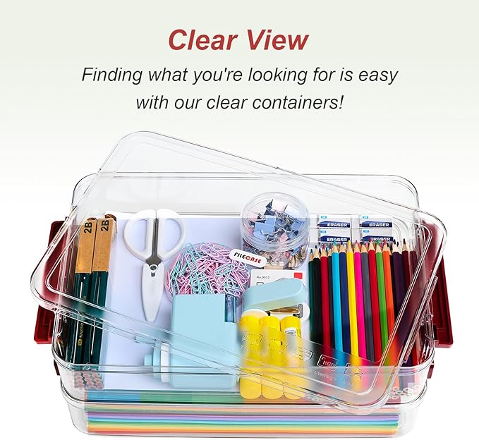 5.5qt Portable Project Case 9 X 13 Clear Stackable Plastic Storage With Lids Organizer Containers File Box For Letter A4 Paper Photo Documents Scrapbook Craft Art School Supplies, 2 Pcs