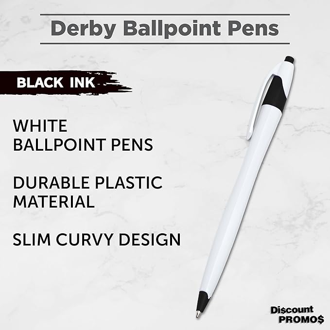 DISCOUNT PROMOS Slim Curvy Ballpoint Pens Set of 10, Bulk Pack - Black Ink, Retractable, Great for Office, School, Tradeshows - Black