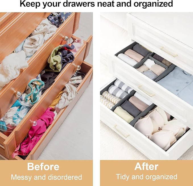 16 Pack Drawer Organizer Clothes, Foldable Fabric Dresser Organizer Closet Organizers and Storage Box for Underwear,Folded Clothes,Baby Clothing,Socks,Bra,Towels,Ties(Gray)