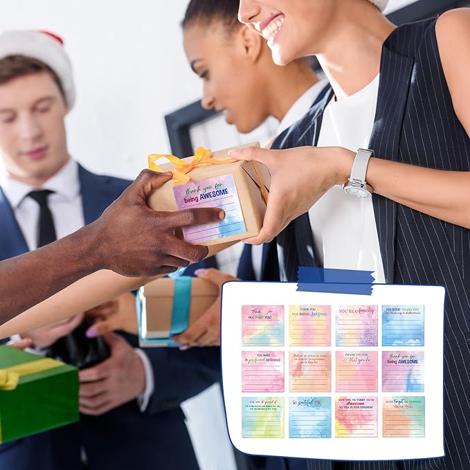 Yinder 24 Pcs Employee Appreciation Sticky Notes New Year Gift Bulk Motivation Sticky Note Pads Inspirational Gift for Teacher Nurse Staff Coworker Office Supply 3 x 3'' (Appreciation,Watercolor)