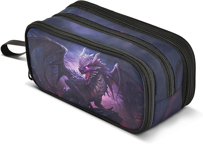 Dragon Purple Pencil Case Box Boys Girls Large Pencil Pouch with Zipper Compartments Big Capacity Stationery Pen Bag Organizer for Kids Teens Adults School
