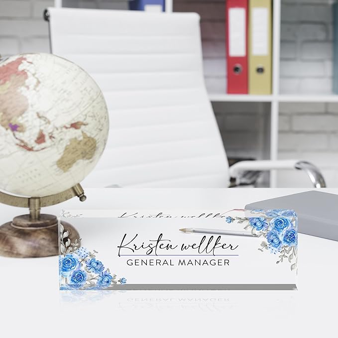 Personalized Name Plates - Office Desk Decor & Gifts (Blue Daisy)