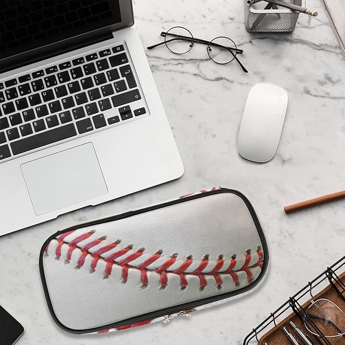 Pardick Baseball Print Big Capacity Pencil Pen Case Sport Large Pencil Pouch with Zipper Compartments Pencil Bag for Boys Girls Adults Student Office School Supplies