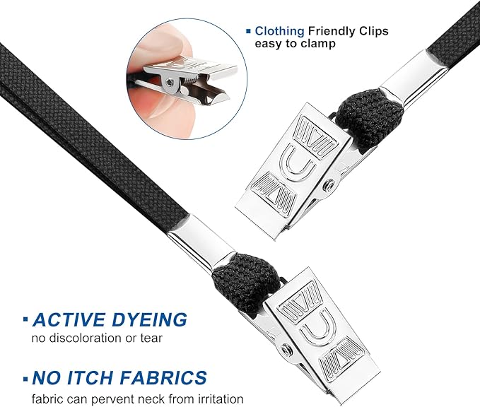 100Pcs Lanyards for Id Badges and 100 Pcs Clear Plastic Horizontal Name Badge ID Card Holders, Flat Neck Lanyards with Clip Waterproof Resealable Name Tag Badge ID Card Holders, Black
