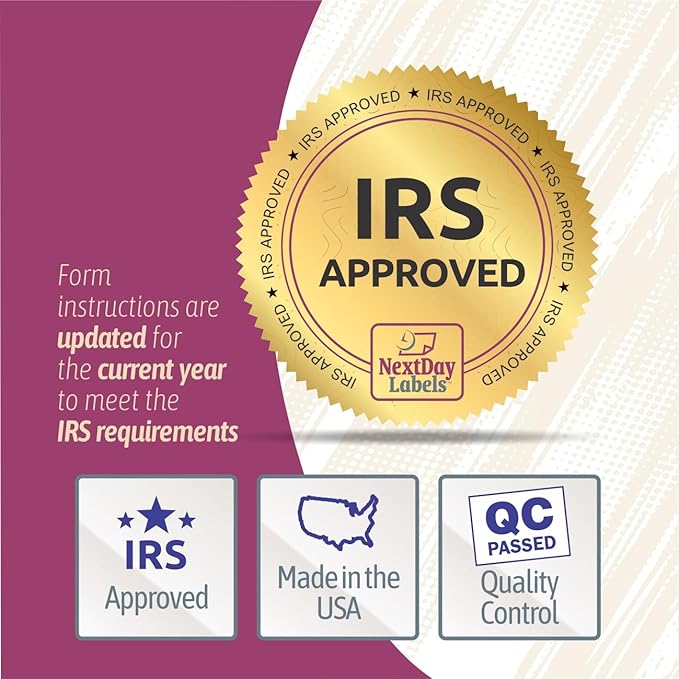 NextDayLabels - W-2 4-Up Employee Tax Forms, Instructions on Back" for 2025, for Laser/Inkjet Printer. Compatible with QuickBooks and Accounting Software ETC. (Pack of 100 Sheets)