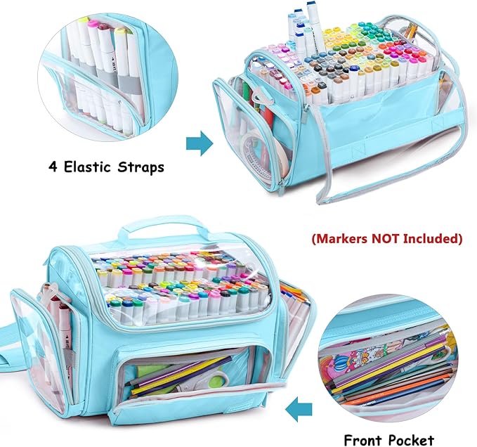 Large Marker Organizer Case Holds 200-300 Markers | Art Marker Storage Bag with Removable Dividers & Clear Top for Artists, Crafters & Travel - Pen, Pencil Alcohol Marker Holder - Art Supply