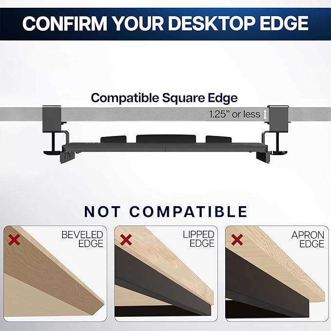 VIVO Small Keyboard Tray, Under Desk Pull Out with Extra Sturdy C Clamp Mount System, 20 (26 Including Clamps) x 11 inch Slide-Out Platform Drawer, Dark Walnut Top, Black Frame, MOUNT-KB05ES-D